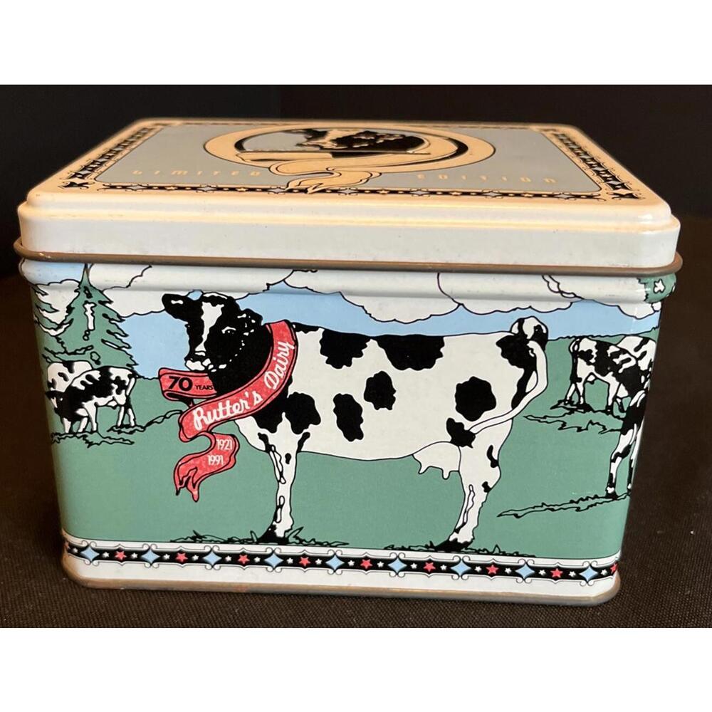 Vintage Rutter’s Dairy 70th Anniversary Milk Cows Farming Tin Can Bank